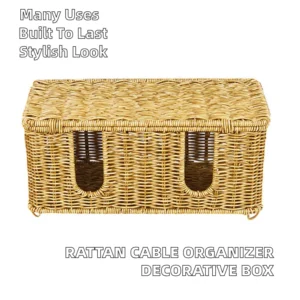 1413 modern design desktop rectangle wire cable organizer waterproof bamboo rattan storage box for power cord $5 9.80 01