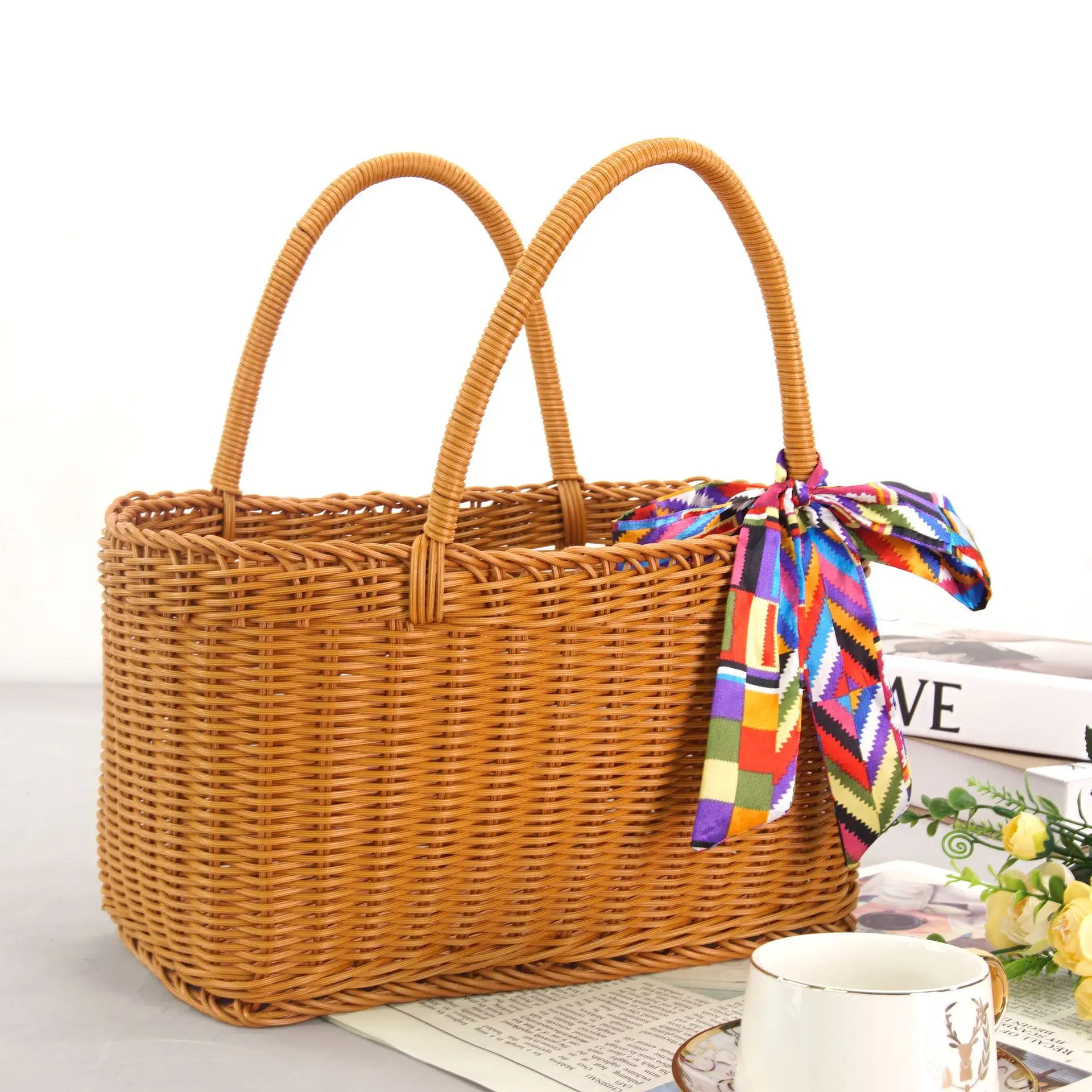 232 wholesale handmade eco friendly vintage washable pp rattan shopping basket handles woven wicker grocery $3.80 4.30 04